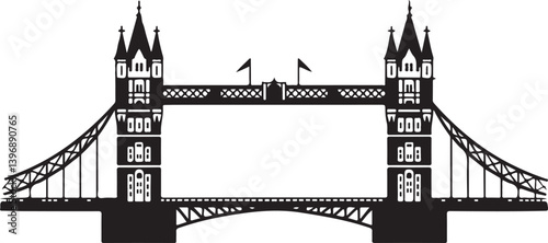 London tower bridge silhouette, London tower bridge vector art illustration
