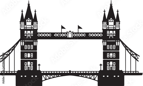 London tower bridge silhouette, London tower bridge vector art illustration
