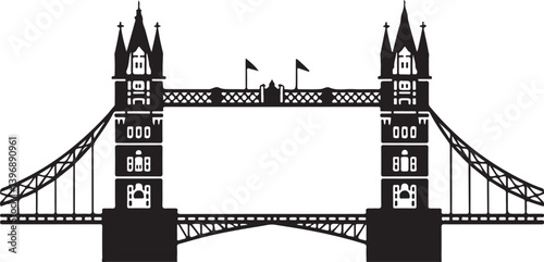 London tower bridge silhouette, London tower bridge vector art illustration