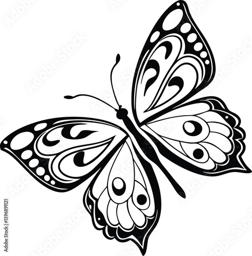 Decorative Butterfly – Vector Black Silhouette PNG Isolated on Transparent Background