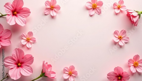 Scattered, stylized blossoms on pastel backdrop, texture, flowers