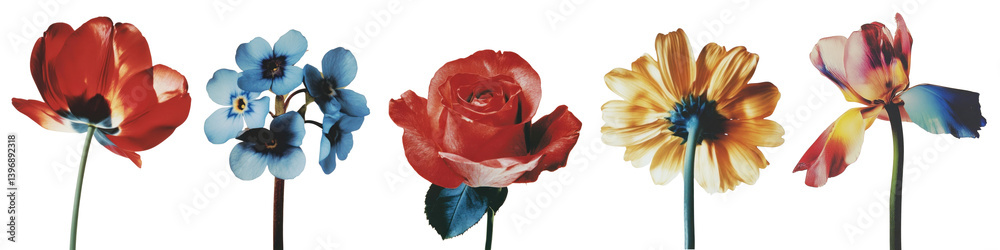 PNG Vibrant diverse floral arrangement, element set on transparent background
