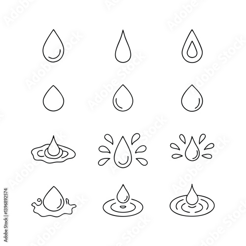 Water Splash and Droplet Vector Icons.
