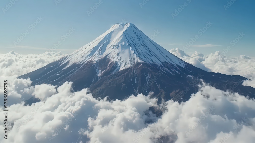 Majestic Snow Capped Mountain Peak Above Clouds Majestic Snow Capped Mountain Peak Above Clouds