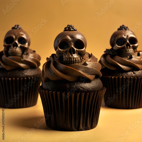 Delicious brown cupcakes with sweet white icing, a gourmet treat