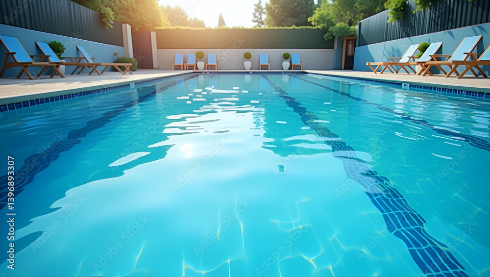 Obraz premium Modern Water Safety Guidelines: Effective Swimming Techniques, Pool Maintenance, Emergency Response, and Hazard Mitigation for Secure Aquatic Facilities - Stock Photo Concept with Left Space