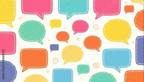 Seamless colorful speech bubble pattern on white background, design, art