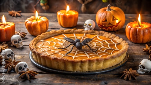 A sweet, homemade pumpkin pie dessert with pumpkin seeds, a tasty baked treat
