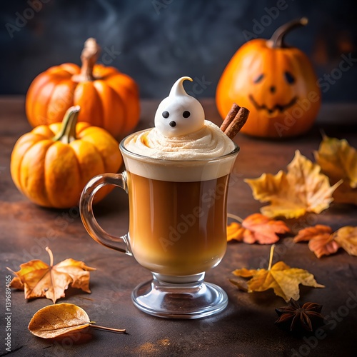 Orange pumpkin fall coffee cup, a hot Halloween beverage