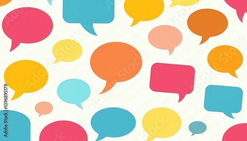 Seamless pattern of colorful speech bubbles on a white background, wallpaper, digital