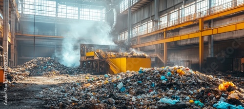 Garbage recycle disposal plant. Environment pollution reduce. Generative AI technology.	