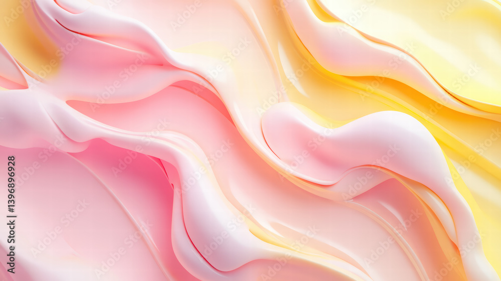 Obraz premium Abstract Pink and Yellow Swirls: An artistic composition of vibrant pink and yellow hues blend in a smooth, swirling pattern. This image exudes a sense of fluidity and dynamic movement.