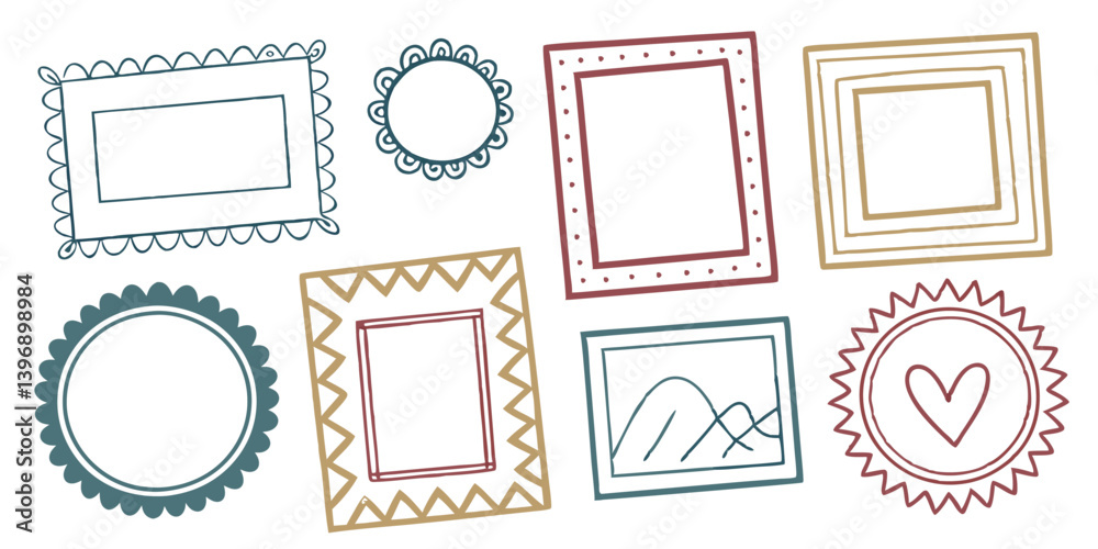 Whimsical Hand-Drawn Frames: A Playful Mix of Shapes and Colors Whimsical Hand-Drawn Frames: A Playful Mix of Shapes and Colors