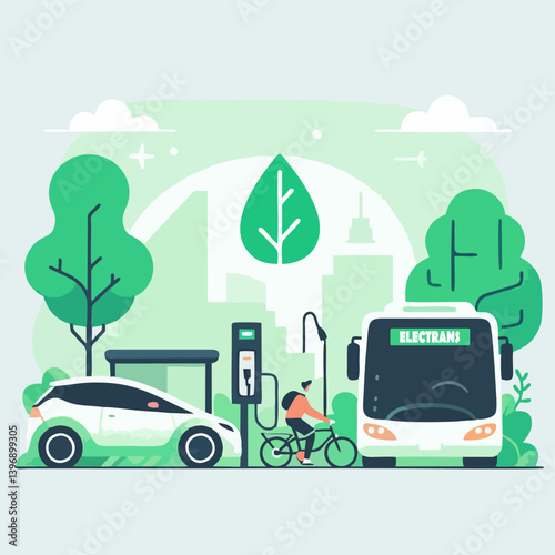 Sustainable Green Transportation Flat Vector Illustration