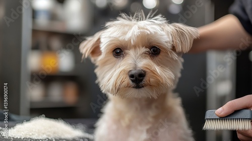 Wallpaper Mural Grooming Session for Small Dog at Pet Salon with Focused Expression Torontodigital.ca