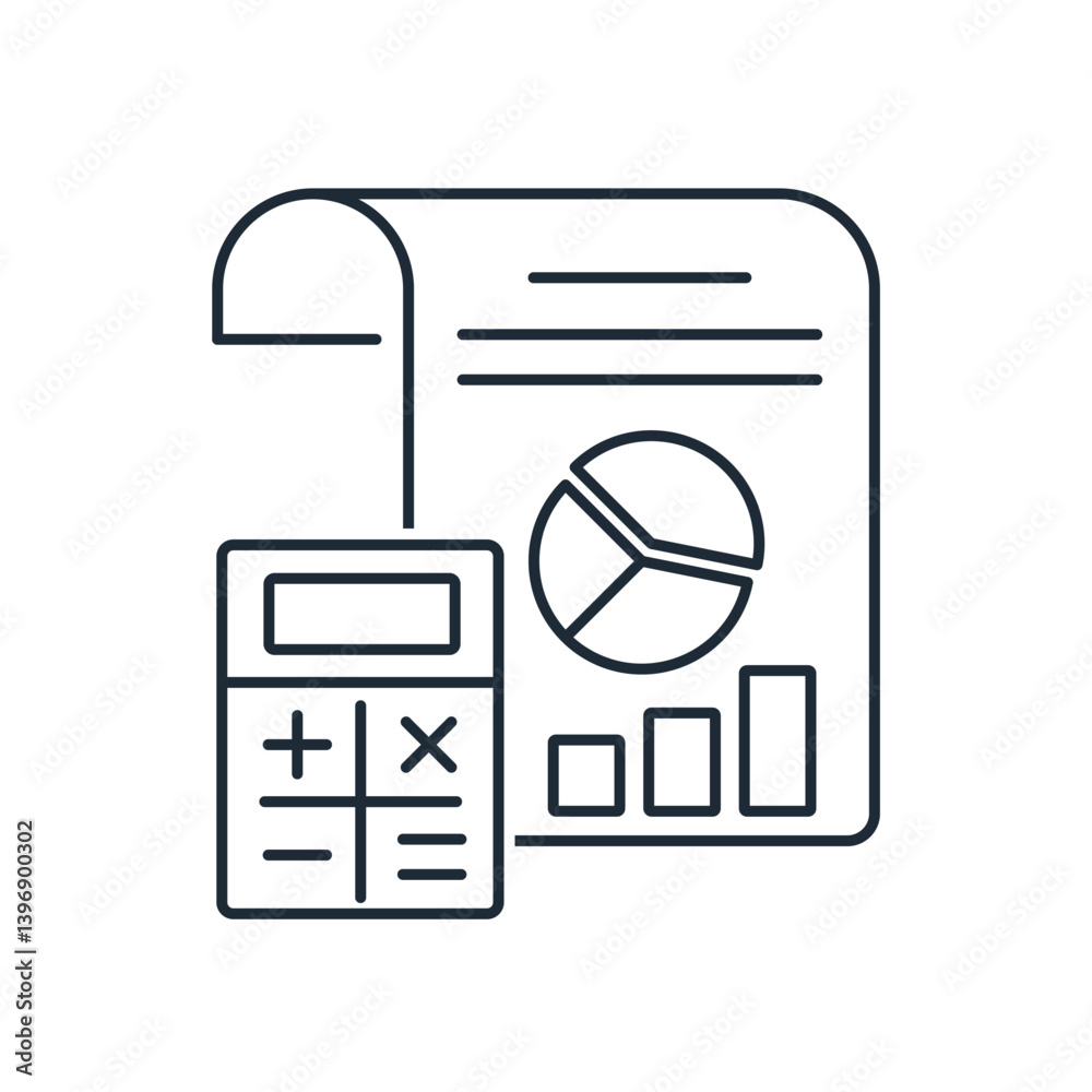 Financial economic analysis document, report. Vector linear icon isolated on white background.