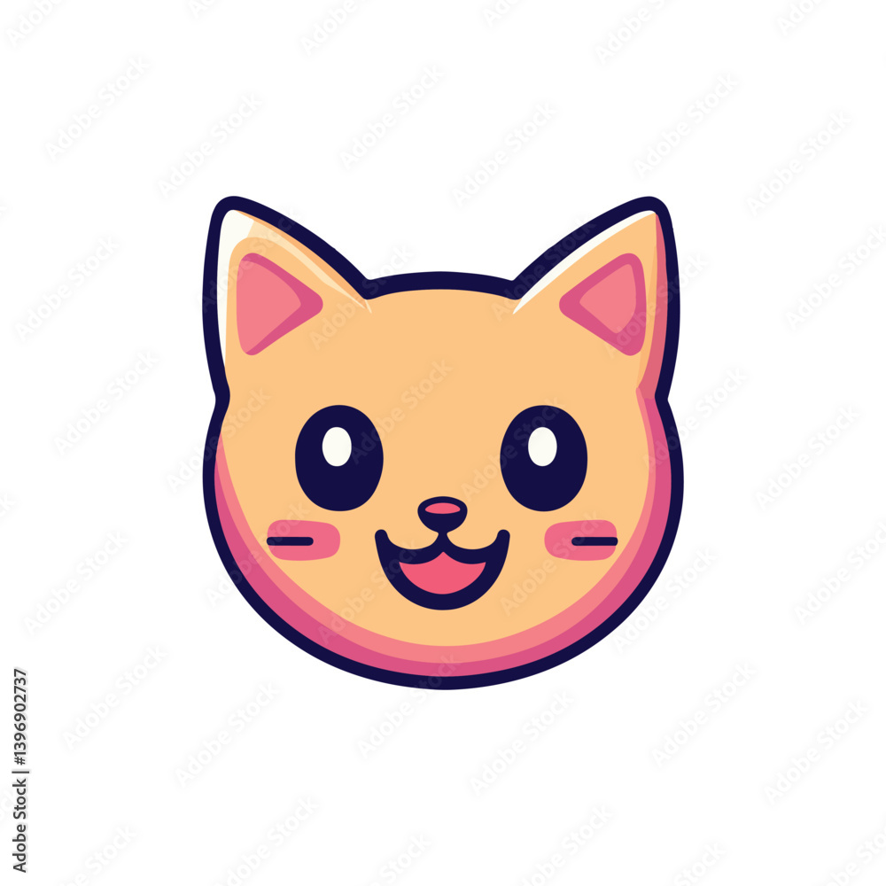 Cute Cartoon Cat Face Smiling Happy Kitty Vector Illustration Cute Cartoon Cat Face Smiling Happy Kitty Vector Illustration