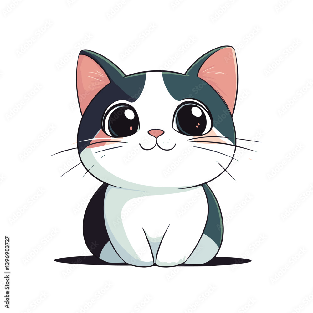 Obraz premium Adorable Cartoon Cat Sitting Cute Playful Pet Illustration