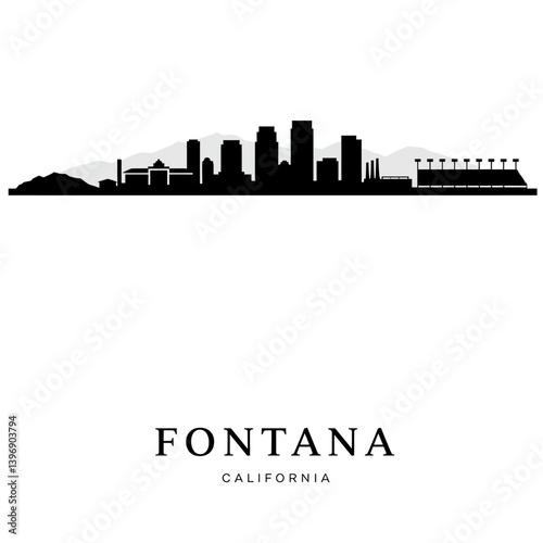 Fontana California Skyline Black Silhouette.