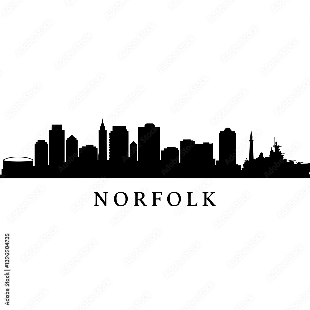 Fototapeta premium Norfolk Skyline Silhouette with Virginia, and Cityscape.