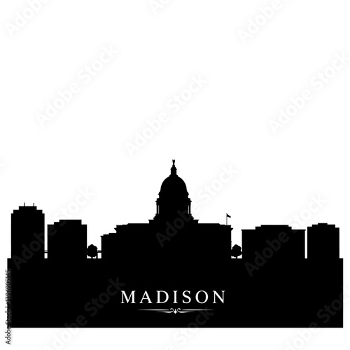 Madison Wisconsin Skyline Silhouette Black.