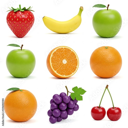 Alimentos en dibujo animado en 3D variados con fondo blanco