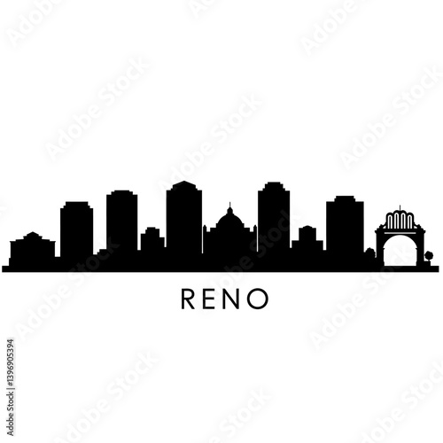 Reno Nevada Skyline Silhouette with USA, and Cityscape.