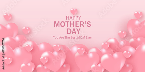 Mother's Day card, banner, poster, flyer, label or cover with pink hearts, loves, can be used for Valentine's day, holiday templates, Womens Day, birthday, cosmetic products, Easter decor, web, ads.