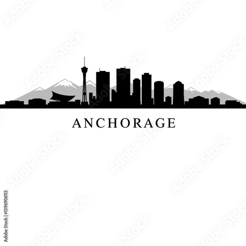 Anchorage with Alaska Skyline, Silhouette, and Mountains.