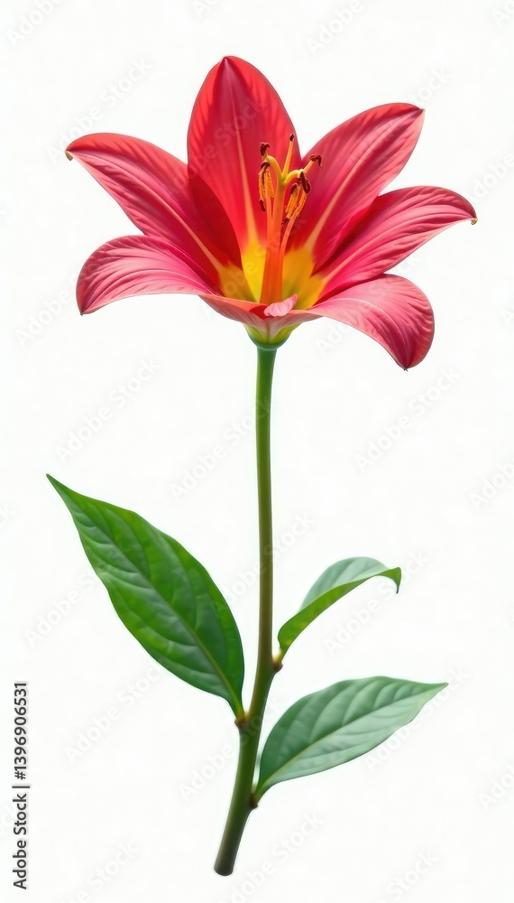 Fototapeta premium Single isolated bloom on white background with stem, closeup, botanical