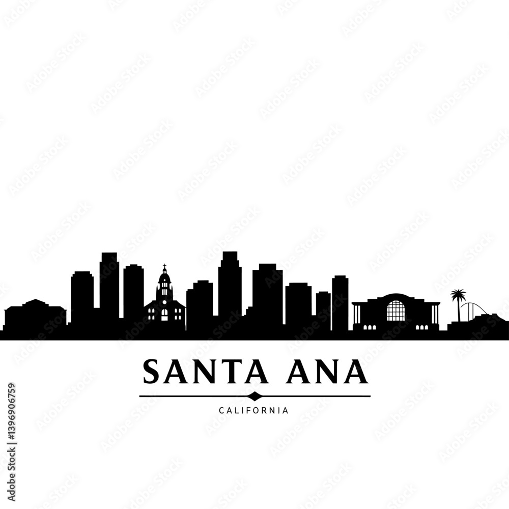 Naklejka premium Santa Ana Skyline Silhouette of California City.