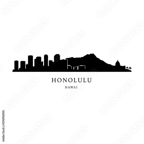 Honolulu Hawaii Skyline with USA, and Black Silhouette.