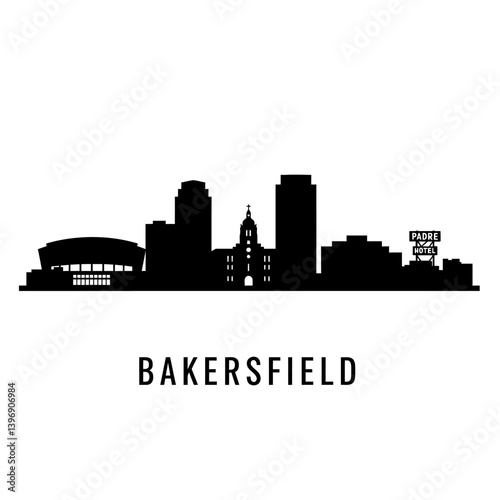 Bakersfield Skyline Silhouette Black  White.
