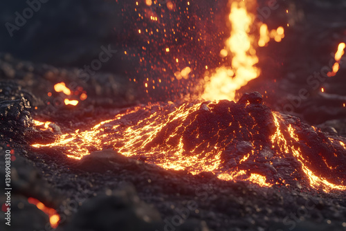 Molten Rock Flows Intensely, Volcanic Eruption Powerfully