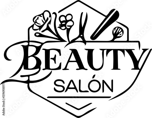 Beauty salon logo design in black and white isolated on white background