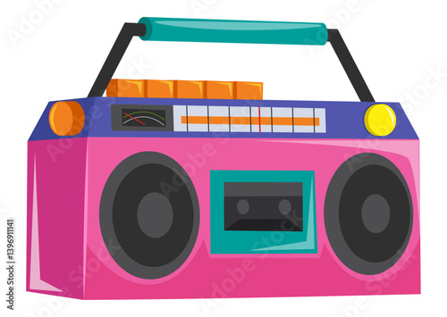 Flat Retro Boombox Illustration – Vintage Cassette Radio Music Player