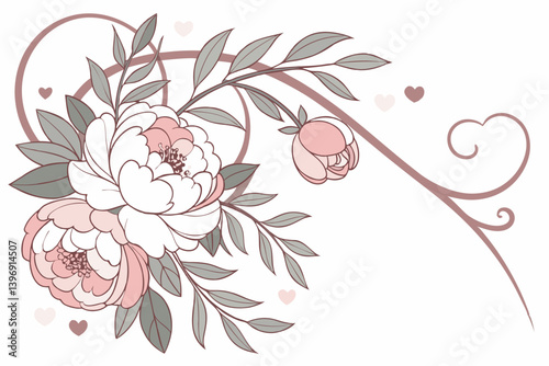 Wedding Illustration with Bride, Groom, and Roses