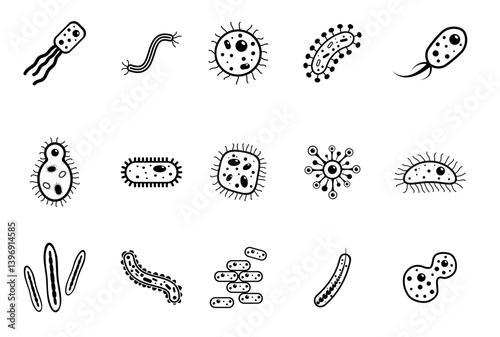 Bacteria black icons set. vector
