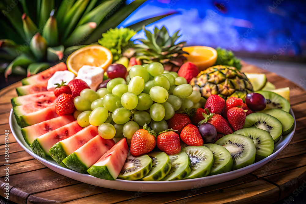 The Beauty of Fresh Fruit: A Deliciously Colorful Platter of Watermelon, Kiwi, and Pineapple. The Beauty of Fresh Fruit: A Deliciously Colorful Platter of Watermelon, Kiwi, and Pineapple.