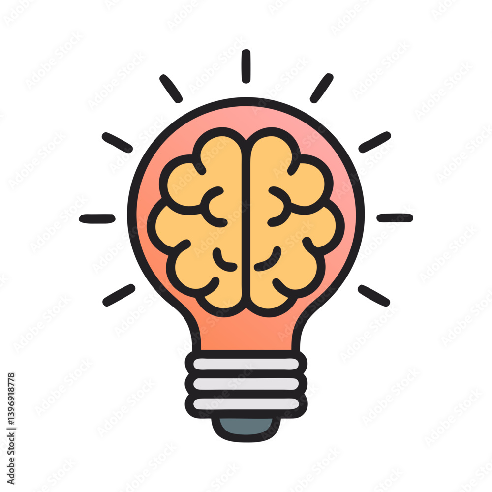 Light Bulb with Brain Illustration Icon Design