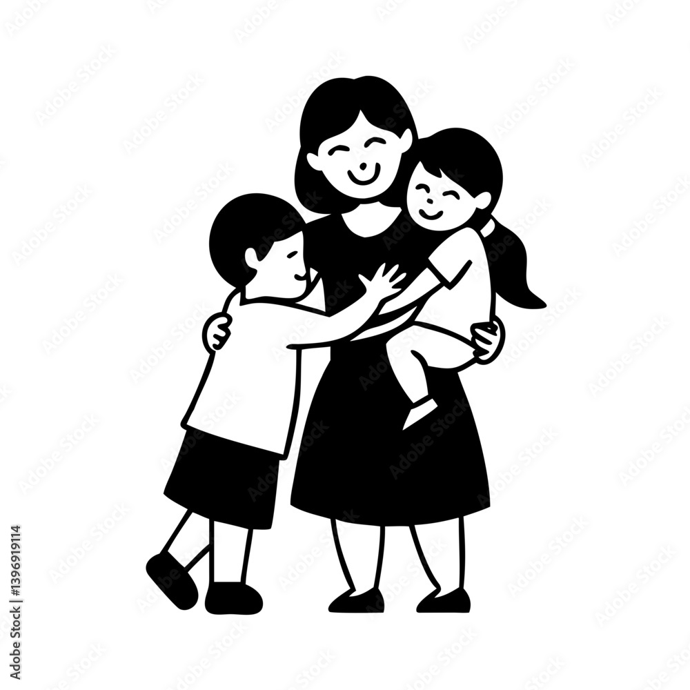 children hugging mom icon, children hugging mom silhouette vector illustration-simple silhouette illustration of children hugging mom, perfect for children hugging mom logos and icons children hugging mom icon, children hugging mom silhouette vector illustration-simple silhouette illustration of children hugging mom, perfect for children hugging mom logos and icons