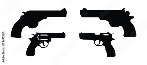 pistols silhouette vector, handgun silhouette on white background.