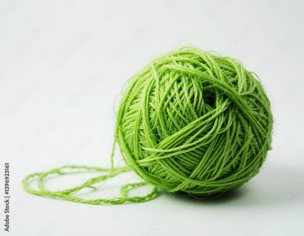 Green Yarn Ball on White Background for Craft and Textile Projects Green Yarn Ball on White Background for Craft and Textile Projects