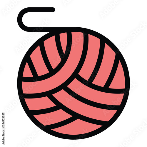 Ball of wool icon flat line style illustration representing knitting and textile crafts, suitable for sewing, DIY, and handmade project themes