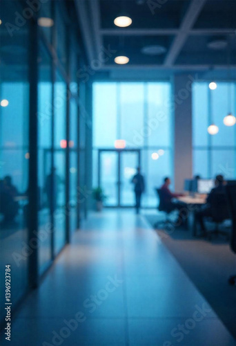 Obraz na płótnie Beautiful blurred background of a light modern office interior with panoramic of a well-lit modern office space devoid of people w salonie