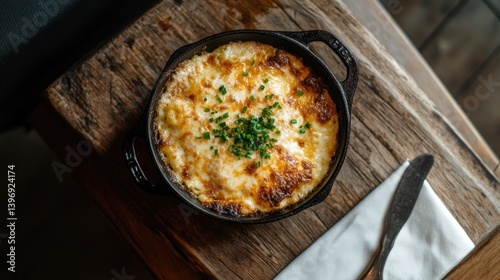 Wallpaper Mural Carbonara served in a skillet-style dish on a wooden board with rustic charm Torontodigital.ca