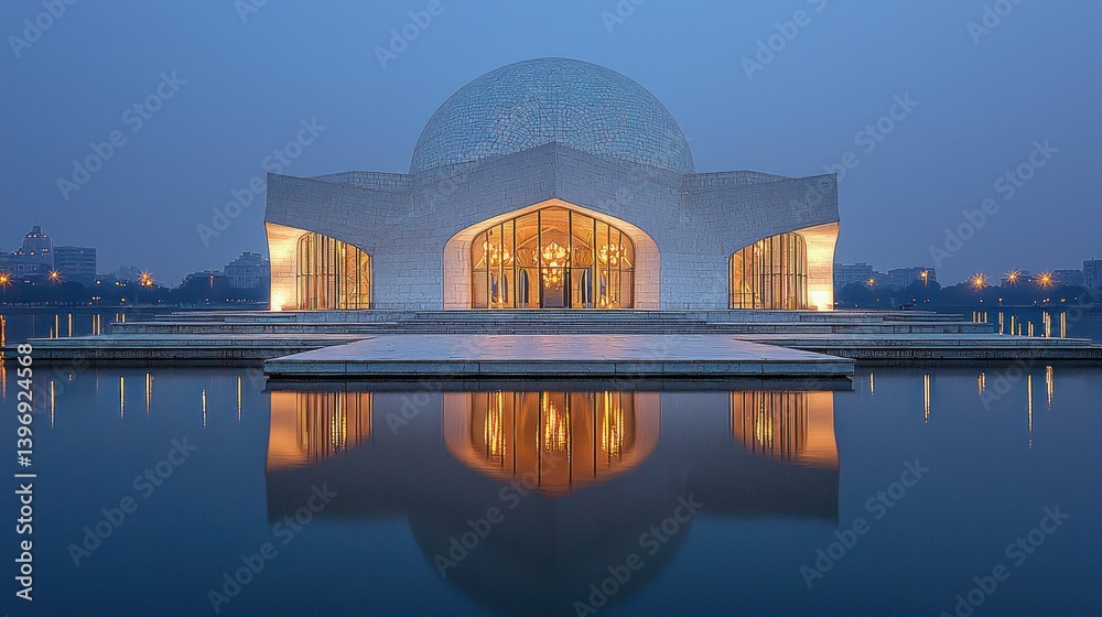 Obraz premium Mosque at dawn, reflecting on water