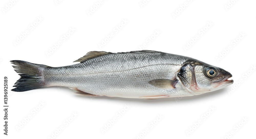 Fresh Silver Sea Bass Against Crisp White Background Fresh Silver Sea Bass Against Crisp White Background