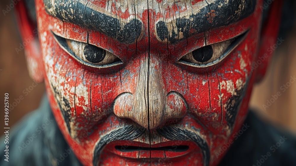 Ancient wooden mask, close-up Ancient wooden mask, close-up