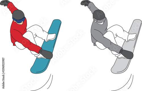スノーボード競技の選手のイラストセット
